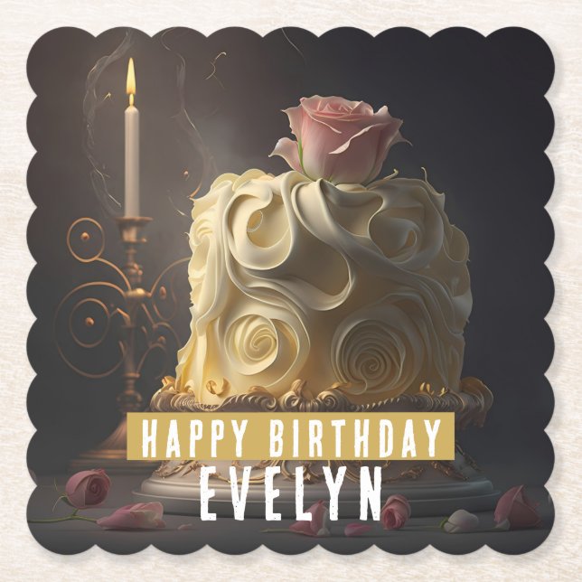 Beauty and the Beast Birthday Cake -  Paper Coaster (Front)