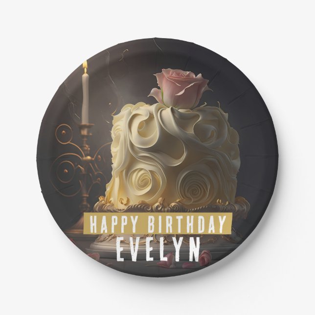 Beauty and the Beast Birthday Cake -  Paper Plate (Front)