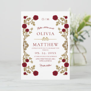 Beauty and the Beast Boho Rose Vine Wedding Invitation