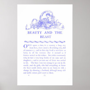 Beauty and the Beast Fairy Tale Book Blue Poster