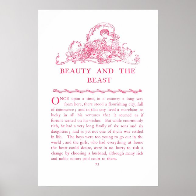 Beauty and the Beast Fairy Tale Book Pink Poster (Front)