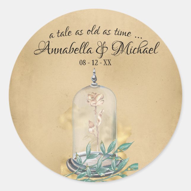 Beauty and the Beast Fairytale Rose Classic Round Sticker (Front)