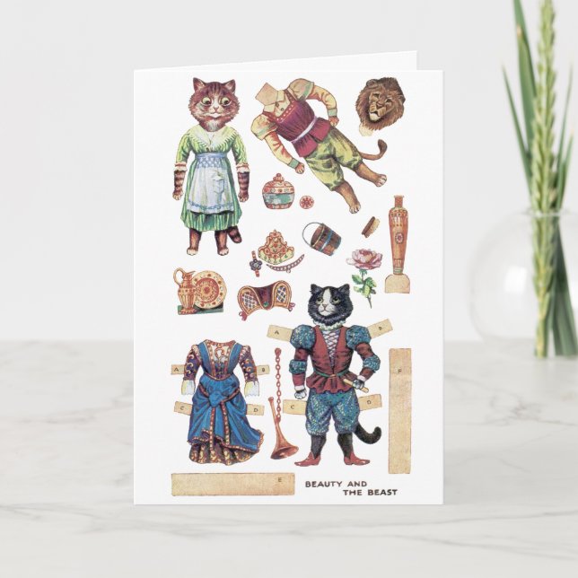 Beauty and the Beast, Paper Doll, Louis Wain Holiday Card (Front)