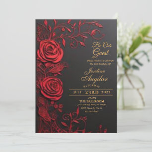 Beauty and the Beast Red Rose Sweet 16 Invitations