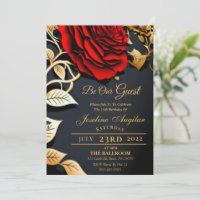 Beauty and the Beast Red Rose Sweet 16 Invitations