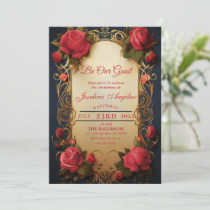 Beauty and the Beast Rose Sweet 16 Invitation