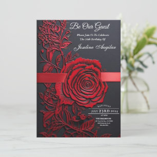 Beauty and the Beast Sweet 16 Red Rose Invitation