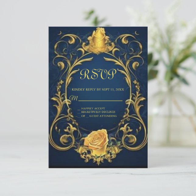 Beauty and the Beast Sweet 16 RSVP card (Standing Front)