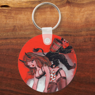 Beauty and the Krampus Vintage Xmas Christmas Key Ring
