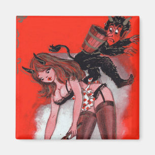 Beauty and the Krampus Vintage Xmas Christmas Magnet