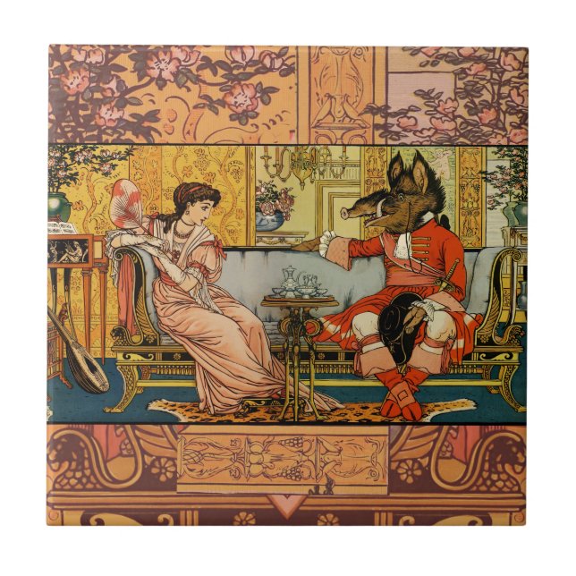 Beauty Beast Classic Fairy Tale Characters Ceramic Tile (Front)