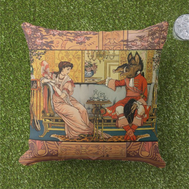 Beauty Beast Classic Fairy Tale Characters Cushion (Grass)
