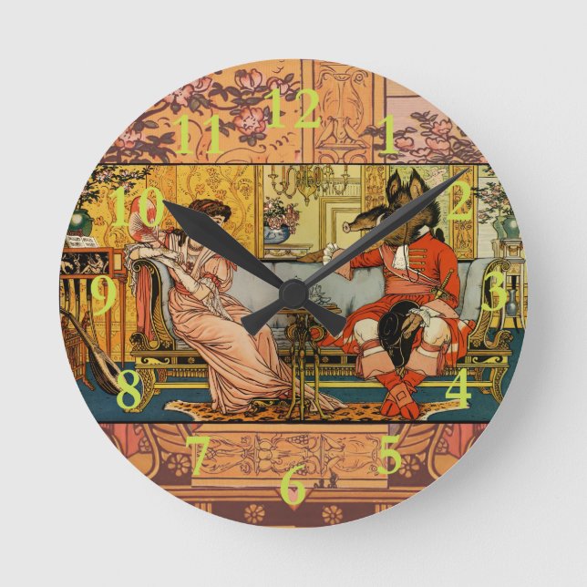 Beauty Beast Classic Fairy Tale Characters Round Clock (Front)
