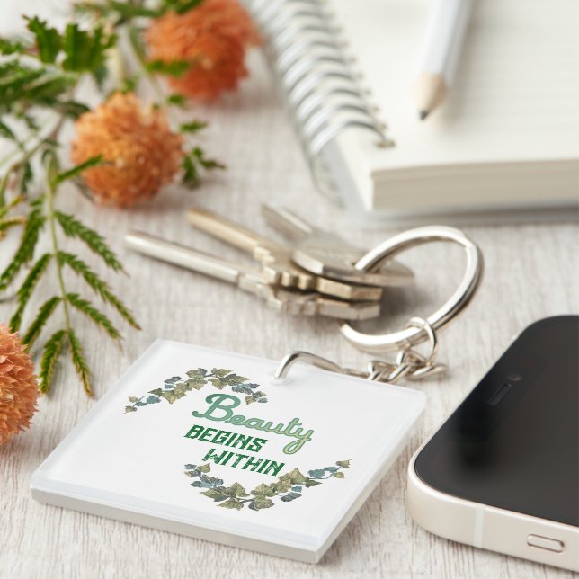 Beauty Botanical Typography Key Ring (Front Right)