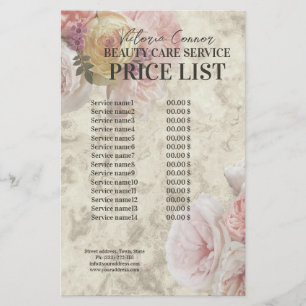 Beauty Boutique Cream Flower Elegant Price List Flyer