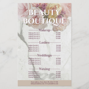 Beauty Boutique Marble Flower Price List Flyer