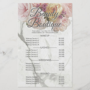Beauty Boutique Marble Flower Price List Flyer