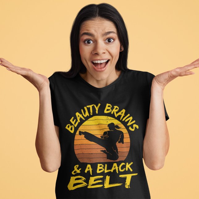 Beauty Brains And A Black Belt Funny Karate Girl T-Shirt (Creator Uploaded)