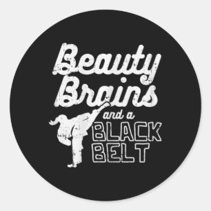 Beauty Brains Black Belt Girl Ponytail Kick Taekwo Classic Round Sticker