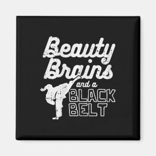 Beauty Brains Black Belt Girl Ponytail Kick Taekwo Magnet