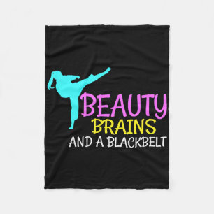 Beauty Brains Black Belt Karate Martial Arts Gift  Fleece Blanket