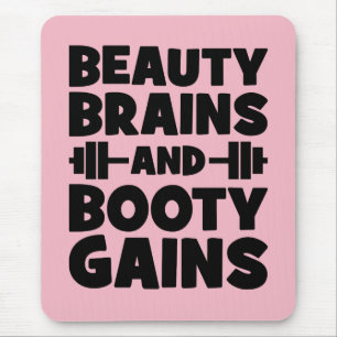 Beauty, Brains, Booty Gains - Women's Novelty Gym Mouse Pad