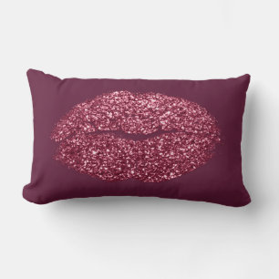 Beauty Burgundy Lips Glitter Purple Makeup Kiss Lumbar Cushion