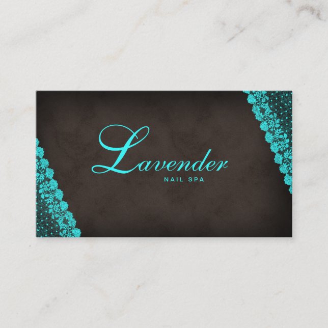 Beauty Business Card Lace Nail Salon Blue (Front)