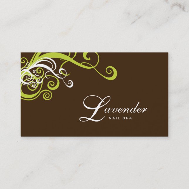 Beauty Business Card Modern Swirl Nail Salon Green (Front)