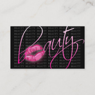 Beauty Business Card Pink Glossy Lips Black Grey