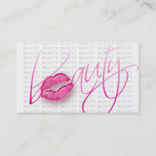 Beauty Business Card Pink Glossy Lips Grey text