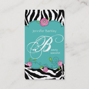 Beauty Business Card Zebra Rose Salon Pink Blue