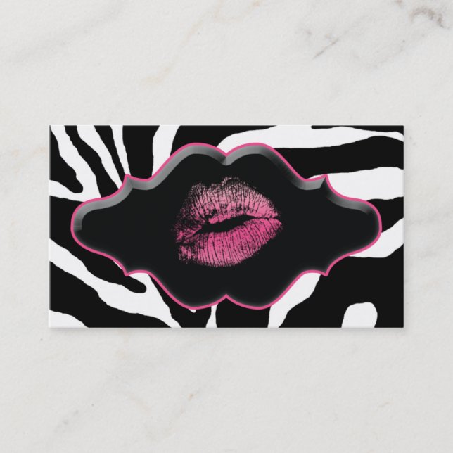 Beauty Business Cards Animal Zebra Pink Lips (Front)