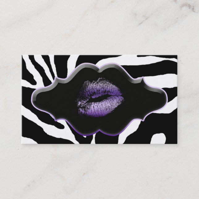 Beauty Business Cards Animal Zebra Purple Lips (Front)
