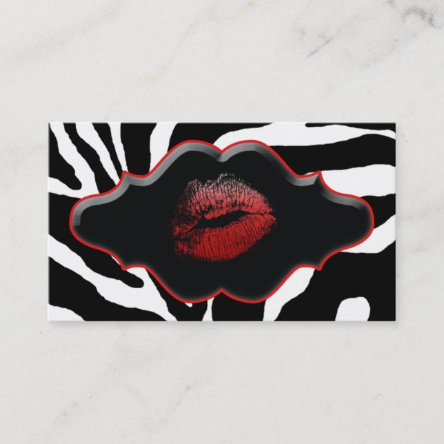 Beauty Business Cards Animal Zebra Red Lips (Front)