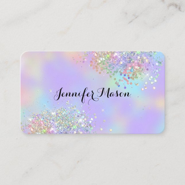 Beauty Business Elegant Holographic Glitter Purple Business Card (Front)