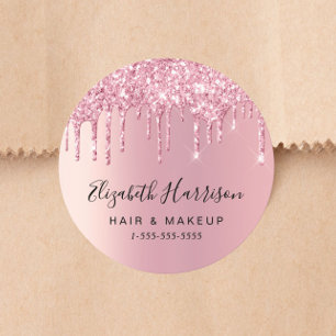 Beauty Business Pink Glitter Classic Round Sticker