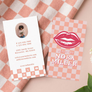 Beauty By Retro Pink Chequerboard Lips Makeup Business Card