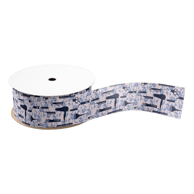 Beauty Care Blue Rose Pattern Grosgrain Ribbon (Spool)