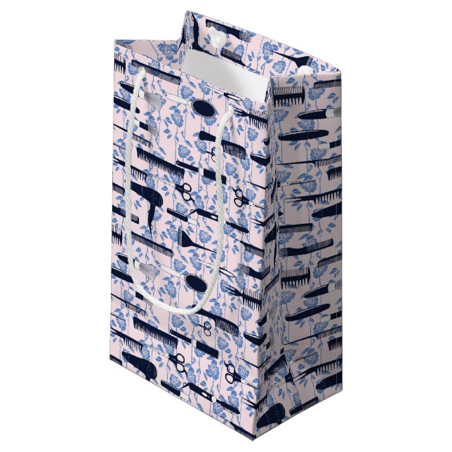 Beauty Care Blue Rose Pattern Small Gift Bag (Front Angled)