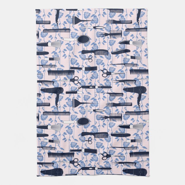 Beauty Care Blue Rose Pattern Tea Towel (Vertical)