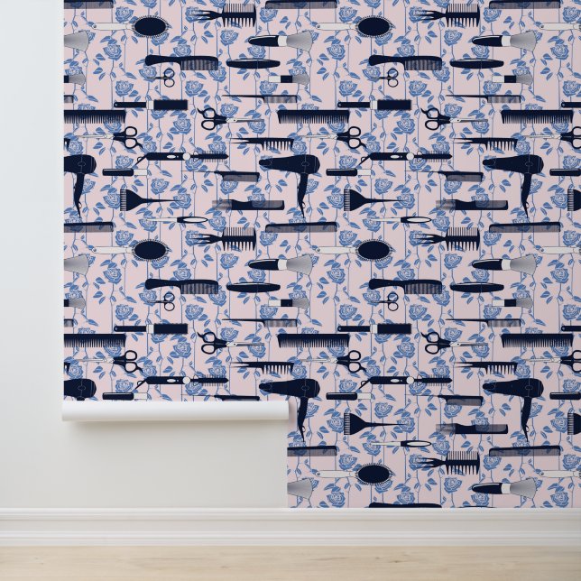 Beauty Care Blue Rose Pattern Wallpaper (Application)