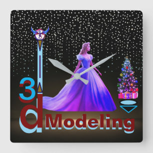 Beauty Cinderella 3D Modelling - Square Wall Clock