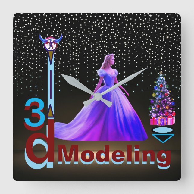 Beauty Cinderella 3D Modelling -  Square Wall Clock (Front)
