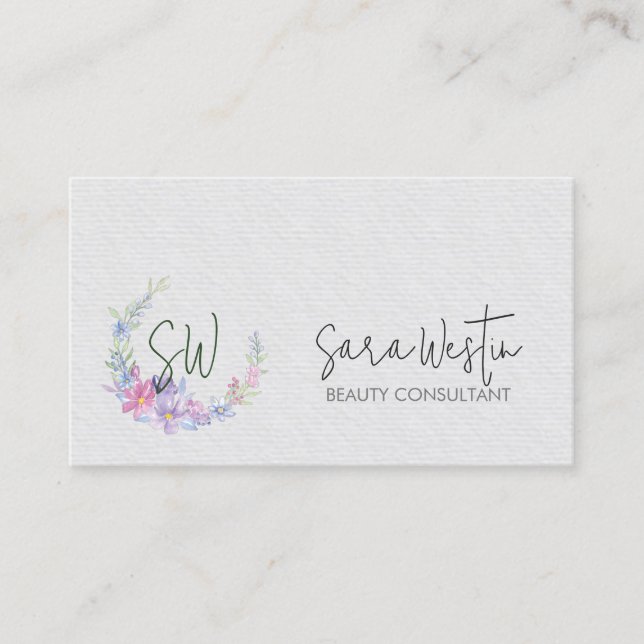 Beauty Consultant Beautician Flower Monogram Busin Business Card (Front)