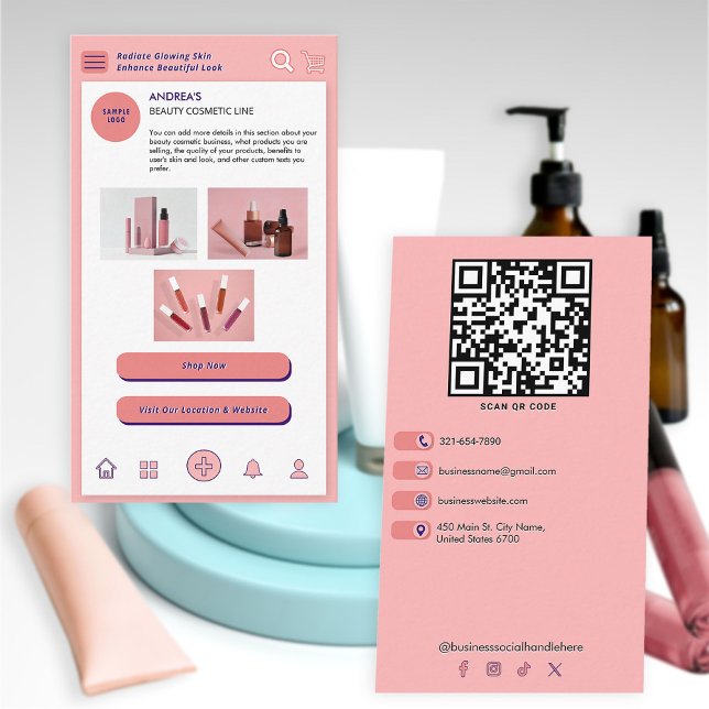 Beauty Cosmetic Custom Branding Photos Blush Pink  Business Card (Creator Uploaded)