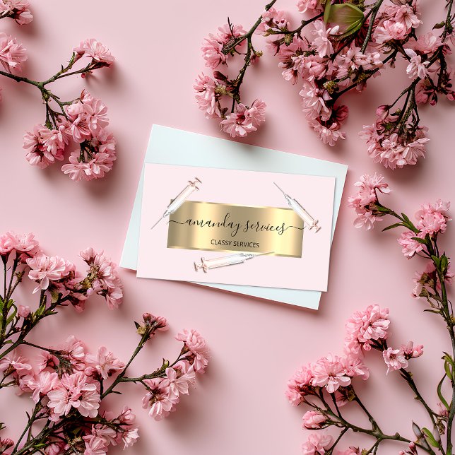 Beauty Cosmetologist Syringe Botox B12 QRCode Pink Business Card (Creator Uploaded)