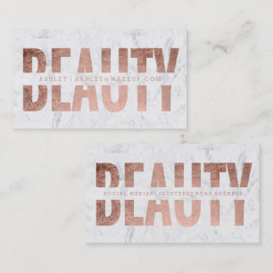 Beauty cut out rose gold typography marble business card