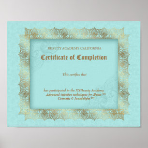 Beauty Diploma Certificate of Completion Blue Gold Poster