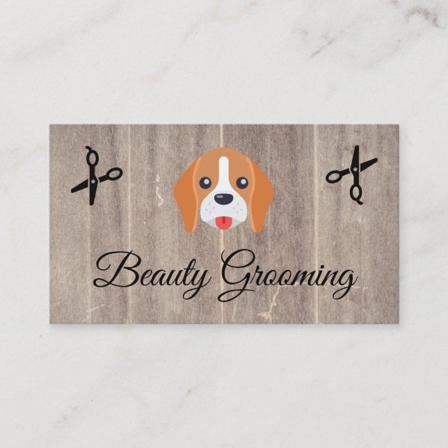 Beauty Dog Groomer Elite Shears Wood Trim Business Card (Front)
